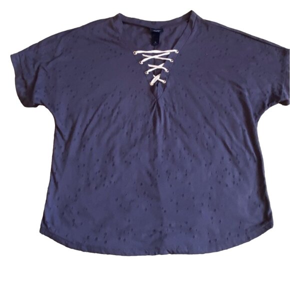 Daytrip Womens Tattered Lace Up V-Neck Top-Graystone-Size Medium-GUC - Picture 2 of 7